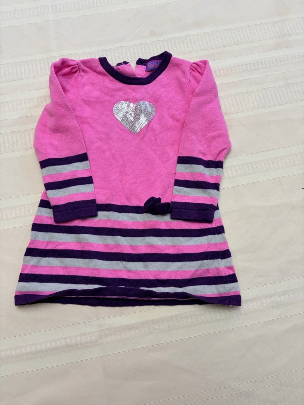 Girls Pink & Purple Heart Stripe Knit Dress